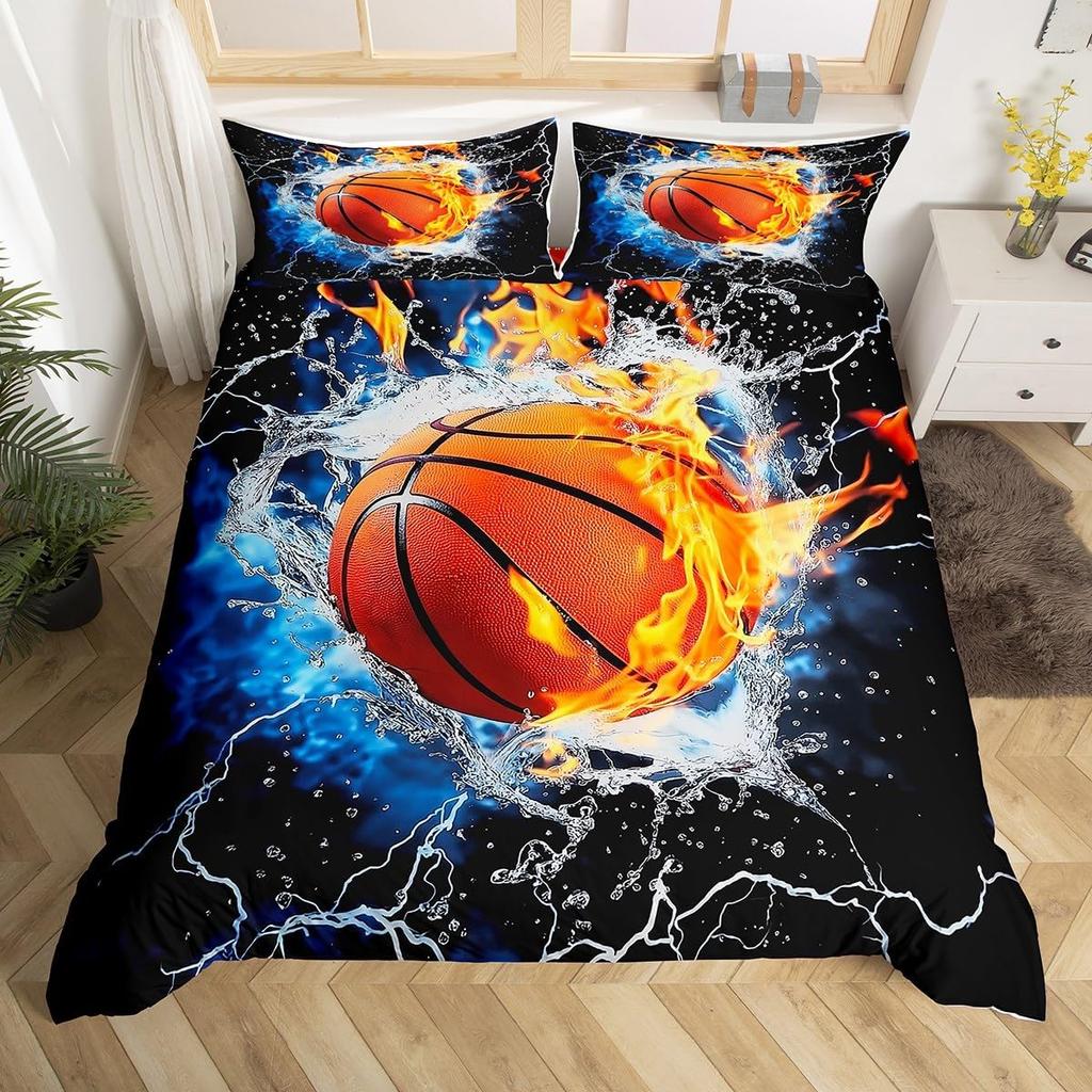 Basketball Bettwäschebezug Ball Sport Thema Basketballplatz Bettwäsche Set Einzelbett Queen Basketball Steppdeckenbezug für Jungen Mädchen Zimmer Dekoration