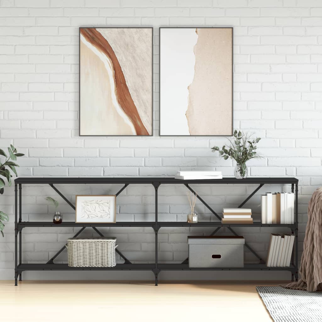 Console Table in Black 200 x 30 x 75 cm Made of Engineered Wood and Iron