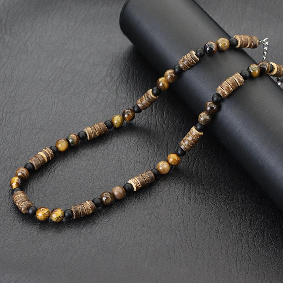 Natürliches Kokosnussschalen Holz Halskette Für Männer 18 Zoll Kurzes Halsband Vulkanstein Tigerauge Stein Halskette Schmuck Geschenk Für Ihn