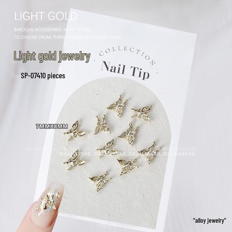 Golden Butterfly 3D Nail Art Set - 10 Pieces of Light Gold Ribbon Bow Decorations