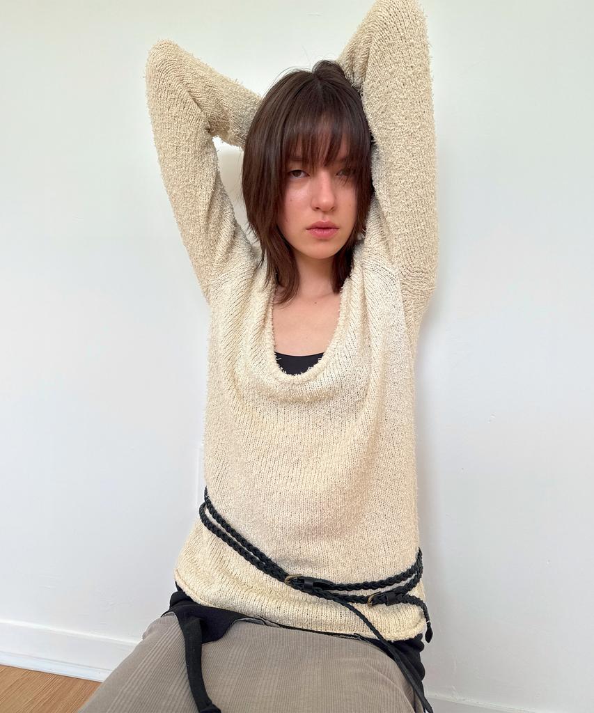 DIAGONAL U Neck Basic Knit (Ivory)