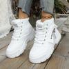 Damskie Zimowe Sneakersy z Futrem Białe Damskie Sneakersy na Platformie Ciepłe Damskie Sneakersy Gruba Podeszwa Skórzane Wysokie Top Codzienne Buty