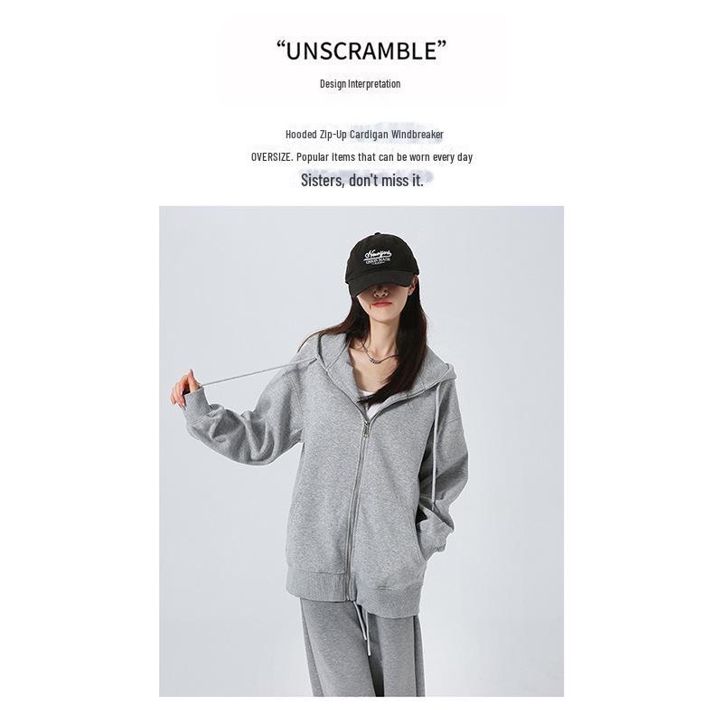 Korean-Style High-End Women's Drop Shoulder Hoodie Sweatshirt - Autumn 2024 Loose Casual Long-Sleeved Cardigan Jacket