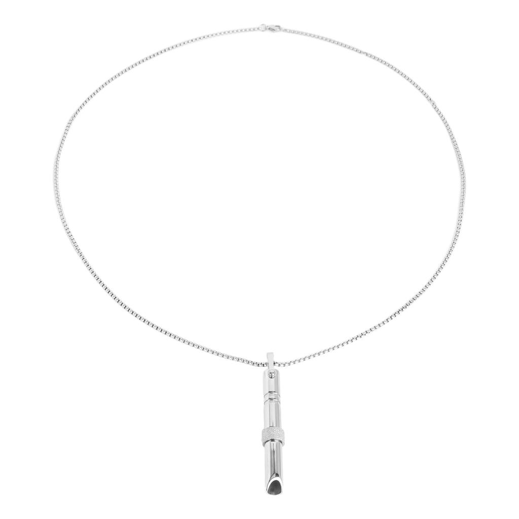 Whistle Pedant Necklace Reduce Anxiety Deep Breathing Stainless Steel Stress Relief Necklace Silver