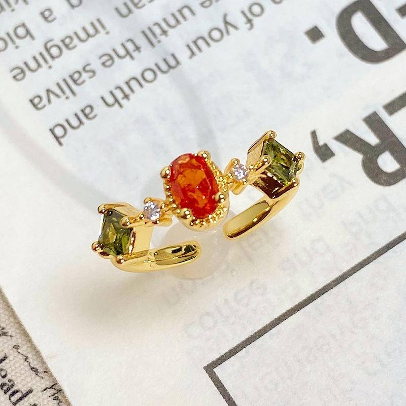 Medieval Vintag Dopamine Color Full Diamond Zir*****Pen Ring Niche Light Luxury High Sense Stacked Ring Woman