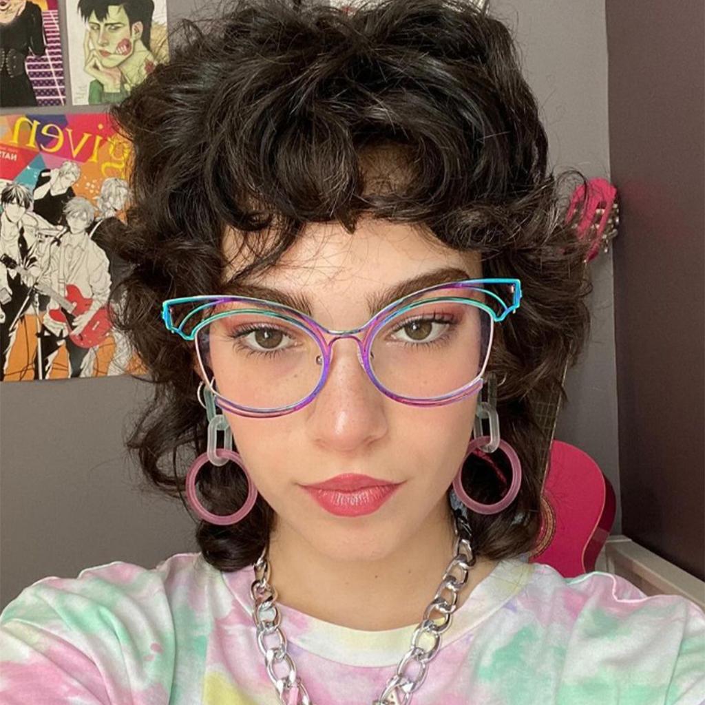 Rhaegal Monture Métallique Colorée Œil de Chat Lunettes Bloquant la Lumière Bleue Femme Design Élégant Verres Plans Lunettes Cosmétiques