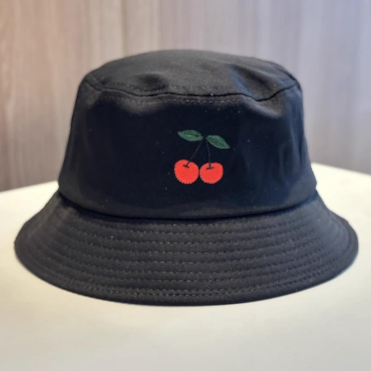 

New Summer Fisherman Hats Women Cherry Embroidery Hat, Spring and Autumn Korean Style Casual Foldable 54-58cm чорний