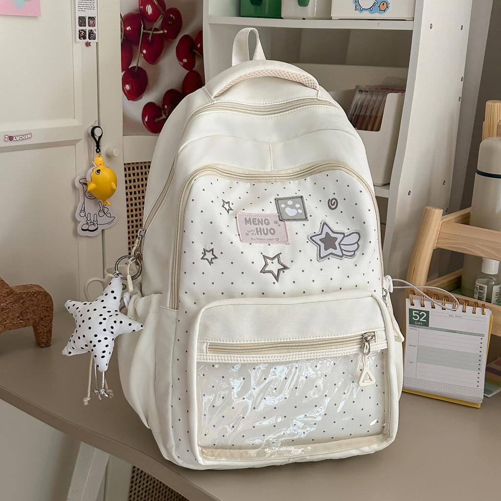 Schoolbag star polka dot backpack bag female niche design transparent bar millet pain bag large capacity casual student schoolbag
