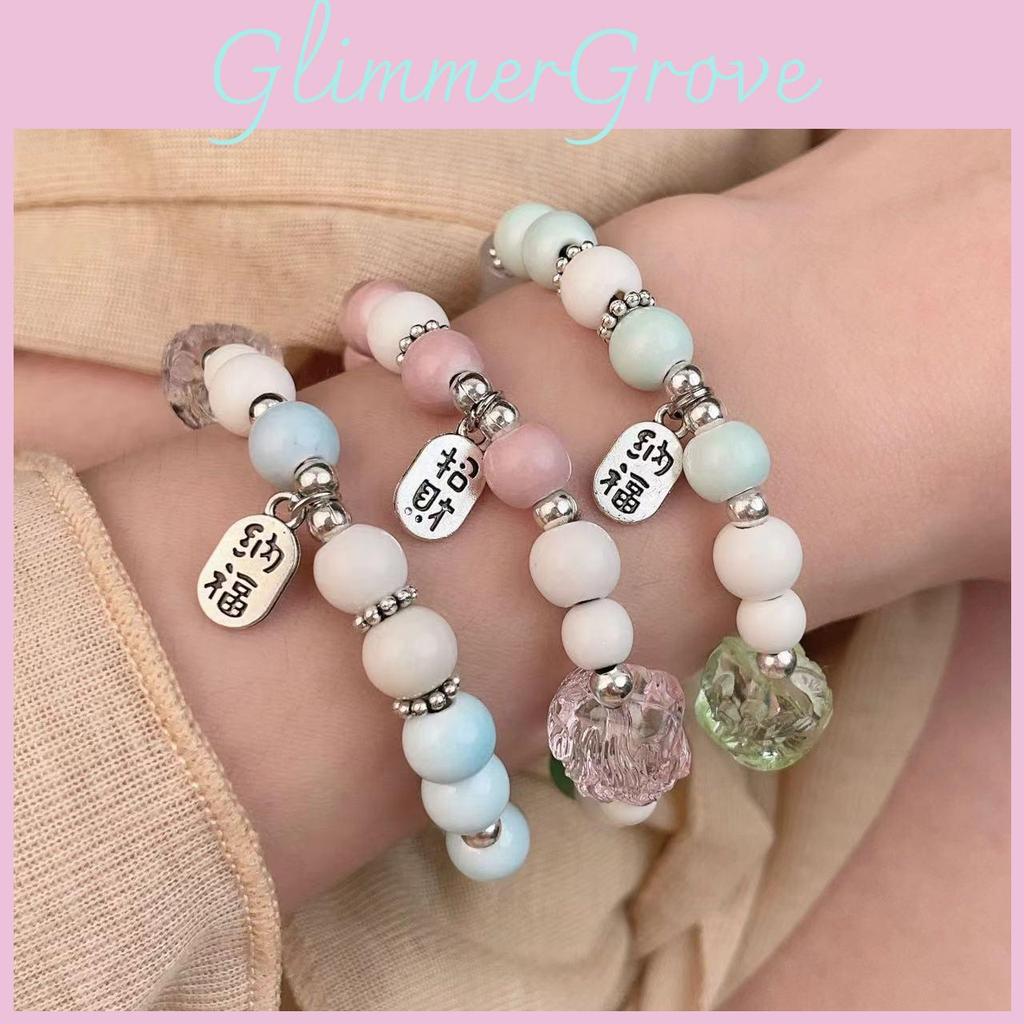 Pink Modern Chinese Ceramic Bead Bracelet With Lion Head For Souvenirs Travel