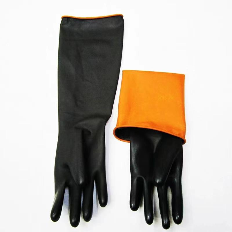 Black Extra Long, Extra Thick Acid & Alkali Resistant Industrial Rubber Gloves - Waterproof & Anti-fouling for Chemical Protection