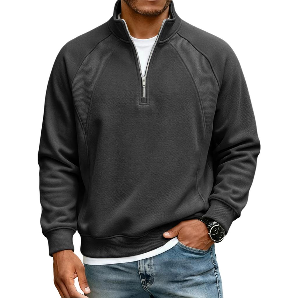 Men's Raglan Stitching Stand Collar Zipper Casual Loose Sweatshirt