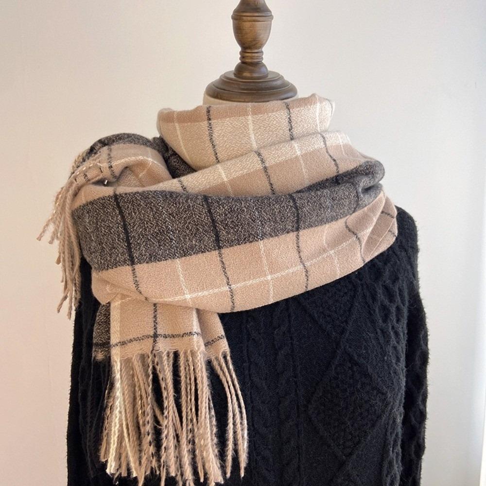 

Imitation Cashmere Men Thick Shawl Warm Double-sided Scarf Gifts Plaid Knitted Scarf Autumn кавовий