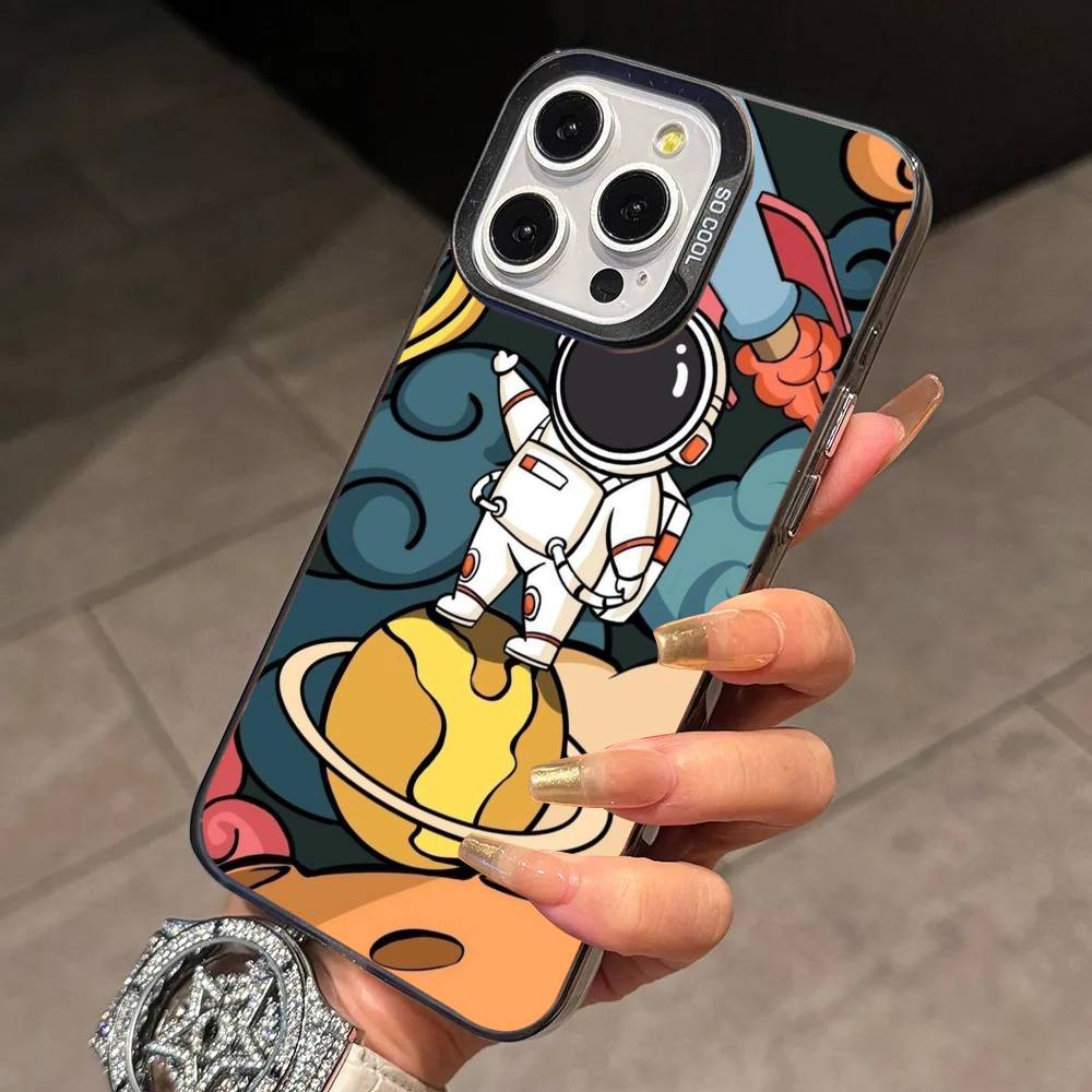 Astronaut S-Silicone Phone Case For iPhone 17,16,15,14,13,12,11 Plus,Pro Max,XS,Colorful Silver Phone Case Funda Cover