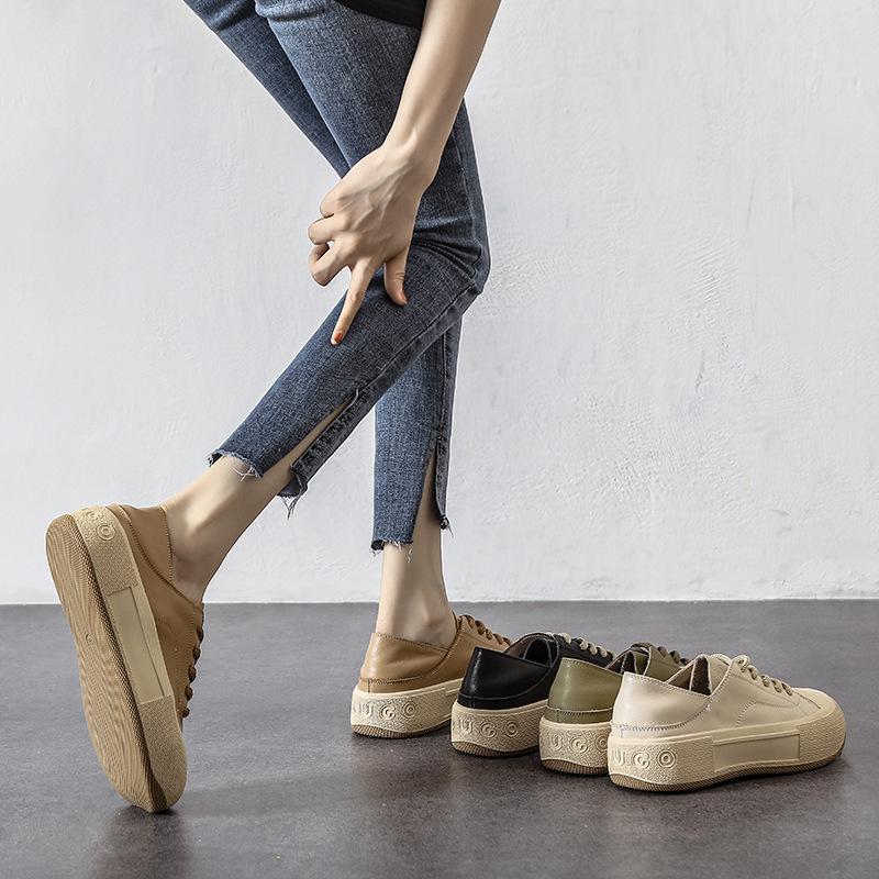 Echtes Leder Kleine Weiße Schuhe frauen Frühjahr Neue Dicken sohlen Zwei-wear Lazy männer Casual Sport Schuhe