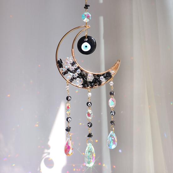 Yousheng Evil Eye Faux Crystal Suncatcher, Prism Rainbow Maker Window Hanging Decor, Wind Chime Style Moon Sun Catcher for Home Garden Decor