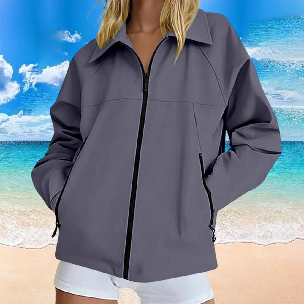 Women's Windproof Rain Jacket with Zipper for Outdoor Hiking