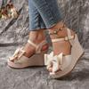 Women Wedge Sandals Fashion Butterfly Bow Peep Toe Waterproof Platform Sandals Outdoor Casual Non Slip Buckle Strap Sandale