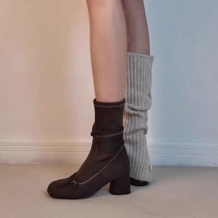 Sheepskin version~ Korean daughter bow thin boots women's comfortable round head sleeve thick heel Martin boots fashion boots