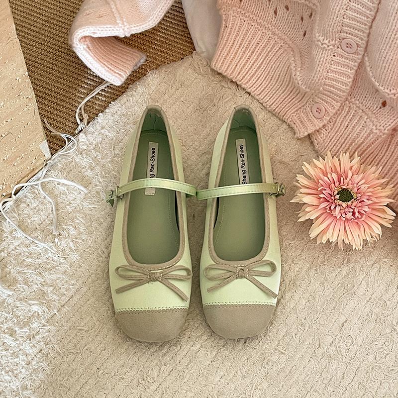 

Новые весенние туфли-балетки женские с бантом-бабочкой, модная уличная обувь для платья, женские туфли на плоской подошве 35 зелёный