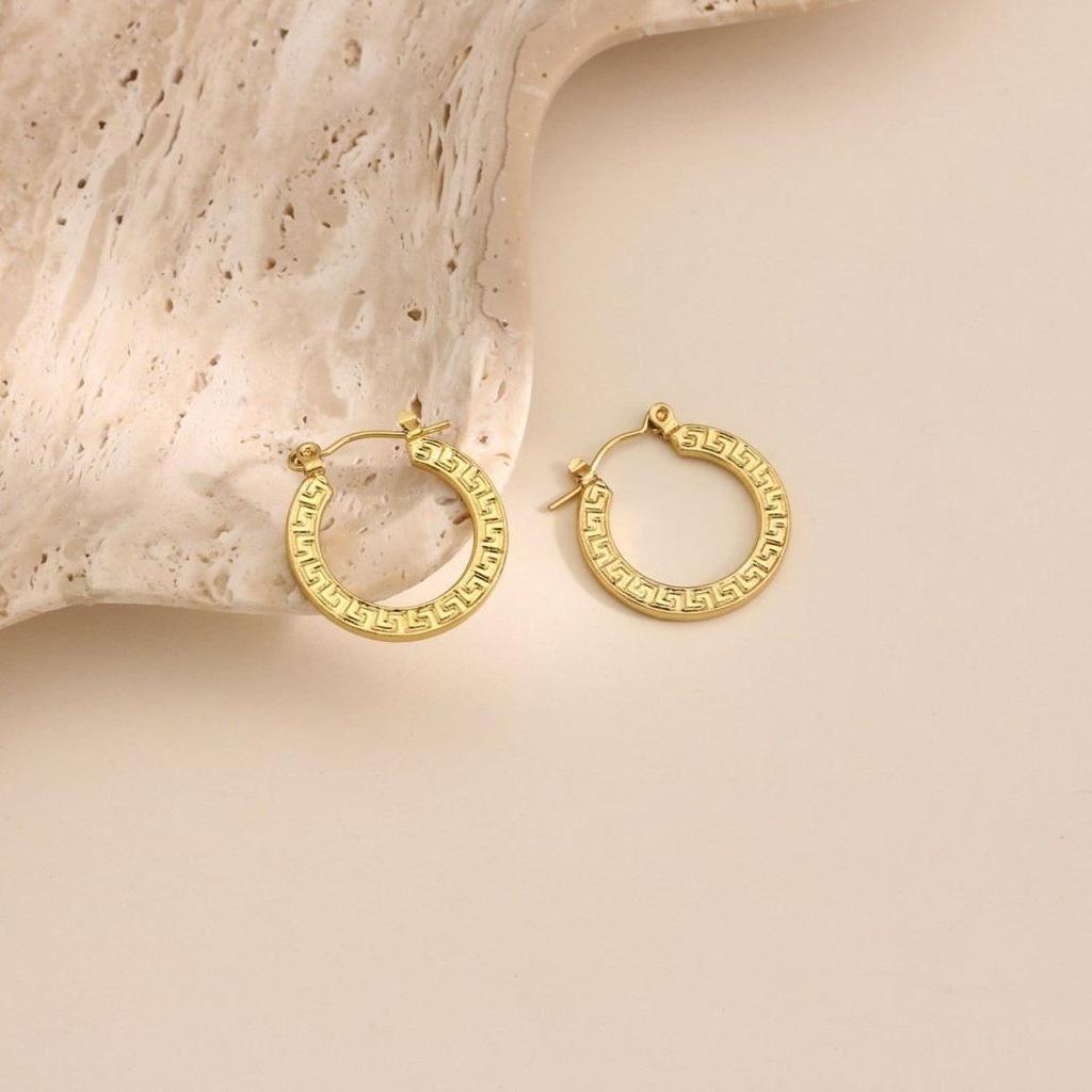 18K Gold Plated Geometric Irregular Hammered Stainless Steel Earrings