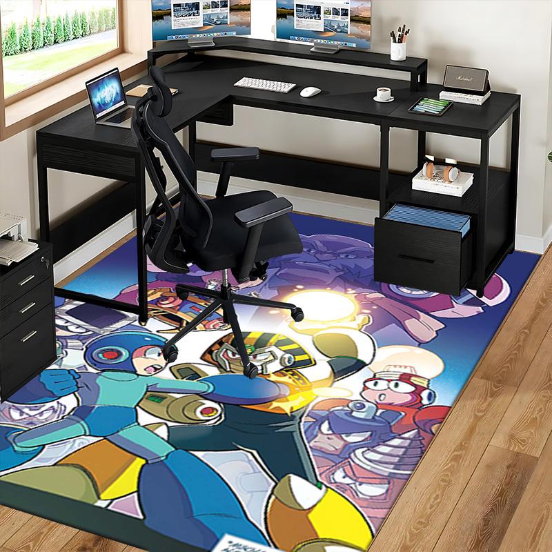 1pc Mega Man Anime Cartoon Design Office Chair Mat Non-Slip Carpet for Home Decor, Living Room, Bedroom, Game Room - Perfect Gift for Fans!Y042
