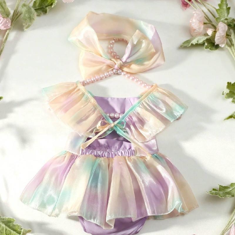 Kleinkindkleid und Schleifen-Haarband Foto-Bekleidungsset Fotoshooting-Requisiten Neugeborenen-Partygeschenke Baby-Fotografie-Kostüm