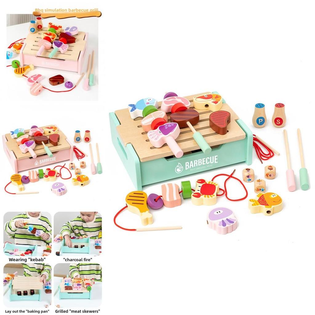 Wooden Kids Barbecue Grill Playset With Interactive Kitchen Toy For Family Fun