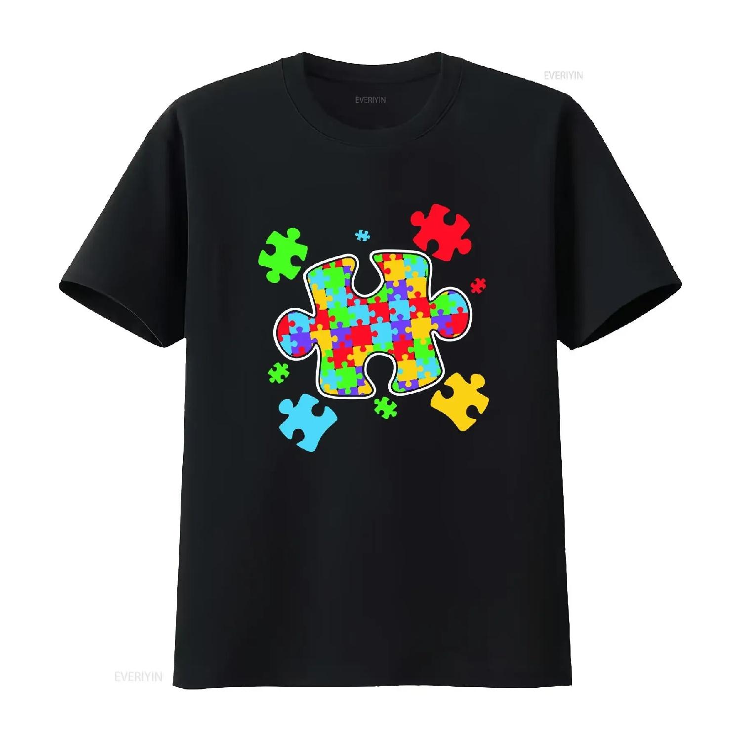 

Кольорова футболка-пазл для аутизму Мама Мотиваційна Толстовка Усвідомлення Горда вінтажна Злегка випрана Унісекс Повсякденний дизайнерський одяг XXXXXL різнокольоровий