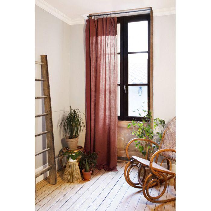Lot de 2 rideaux ajustable + 8 anneaux pince Gaîa 140 x 300 cm Gaze de Coton - Gaïa Terracotta