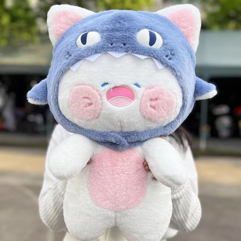 

Креативная плюшевая игрушка Кот-Акула со съемной шапкой, милая животная игрушка с капюшоном для косплея, подарок 30cm белый