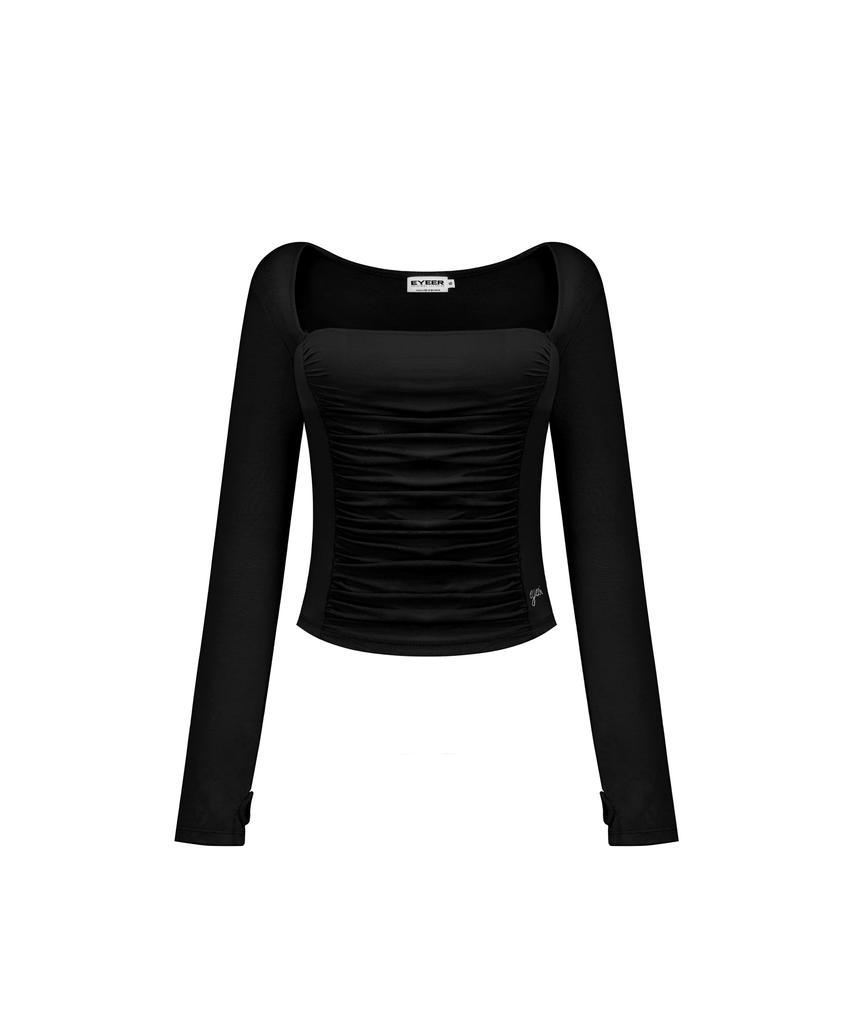 EYEER Square Neck Shirring Long Sleeve - Black