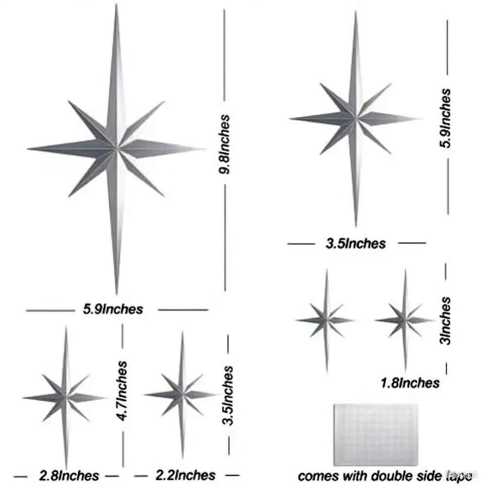 6Pcs/Set Octagonal Starburst Decor Star Shape Wall Hanging Decor Star Art Wall Sculpture Home Decor
