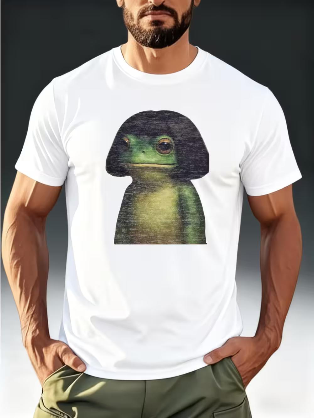 Men s Fashion T-Shirt with  Mushroom Head Frog  Funny Cute Creature Themed Print M