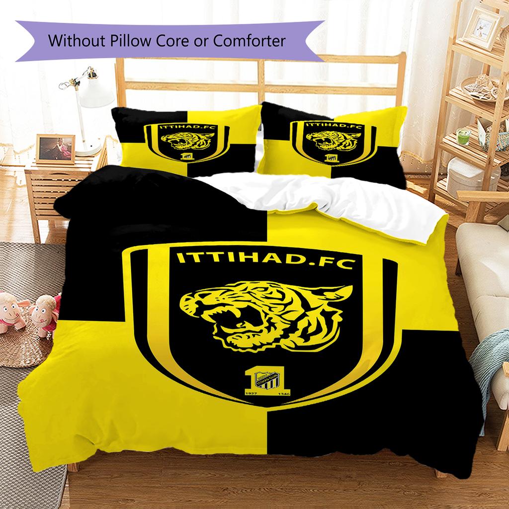 Al-Ittihad Club Pattern Bedding,Quilt Set Quilt Cover Pillowcase Home Birthday Gift (1 * duvet cover + 2 * pillowcase, without core)