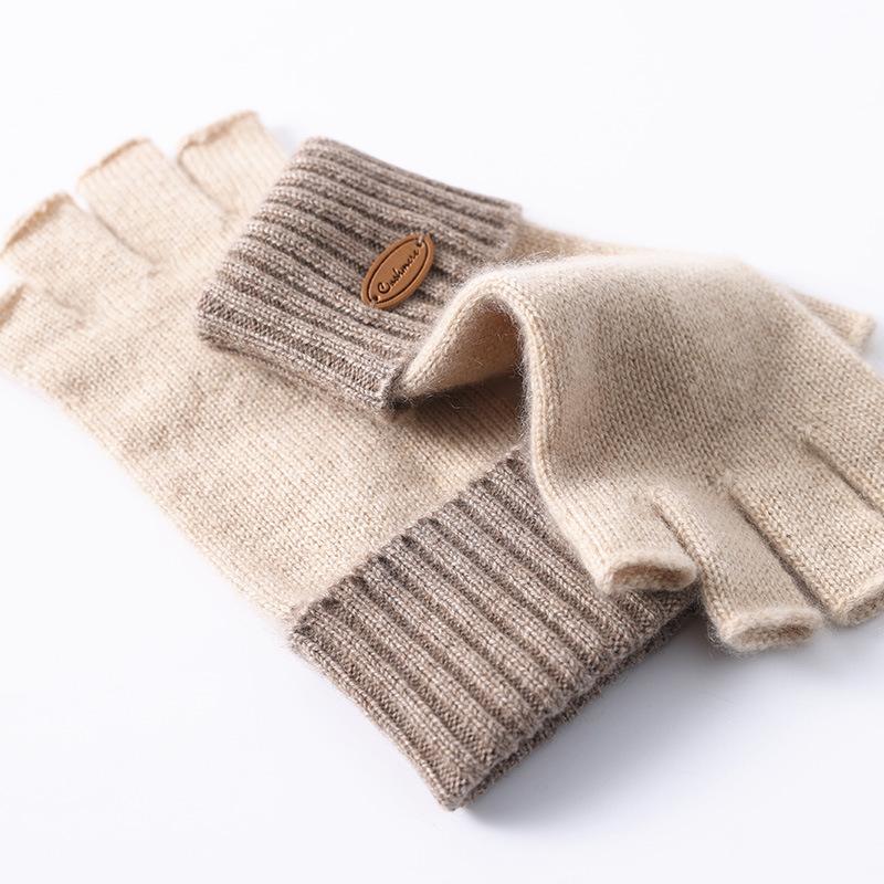 Cashmere Autumn and Winter New Men and Women Warm Driving Five Finger Split Finger Cold Proof Cycling Knitted Half Finger Gloves