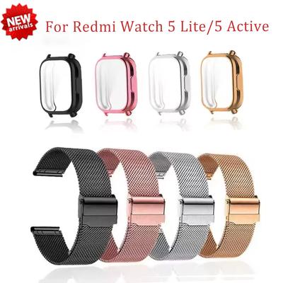 New For Redmi Watch 5 Active Band With Case Screen Protector Redmi Watch 5 Lite Watchbands Bracelet Men's Women's Metal Strap