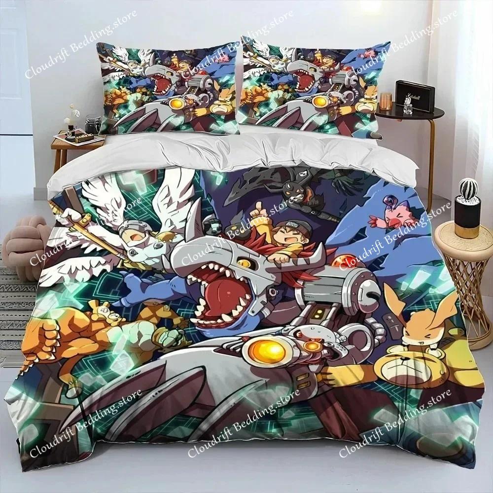 Anime Digimon Adventure Monster Bedding Set Duvet Cover Bed Set Quilt Cover Pillowcase Comforter King Queen Size Boys Adult
