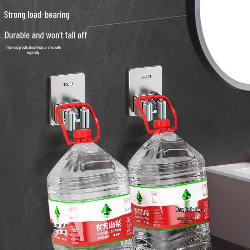 Stainless Steel No-Drill Mop Wall Mount Clip - Strong Adhesive, Traceless, Heavy-Duty Hook for Bathroom and Door
