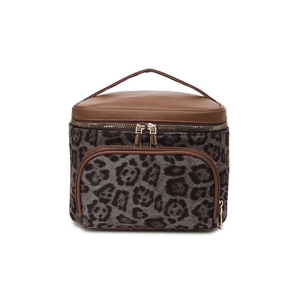

Leather Leopard Print Cosmetic Bag Large Capacity Pouch for Make Up Kit Cosmetics серый