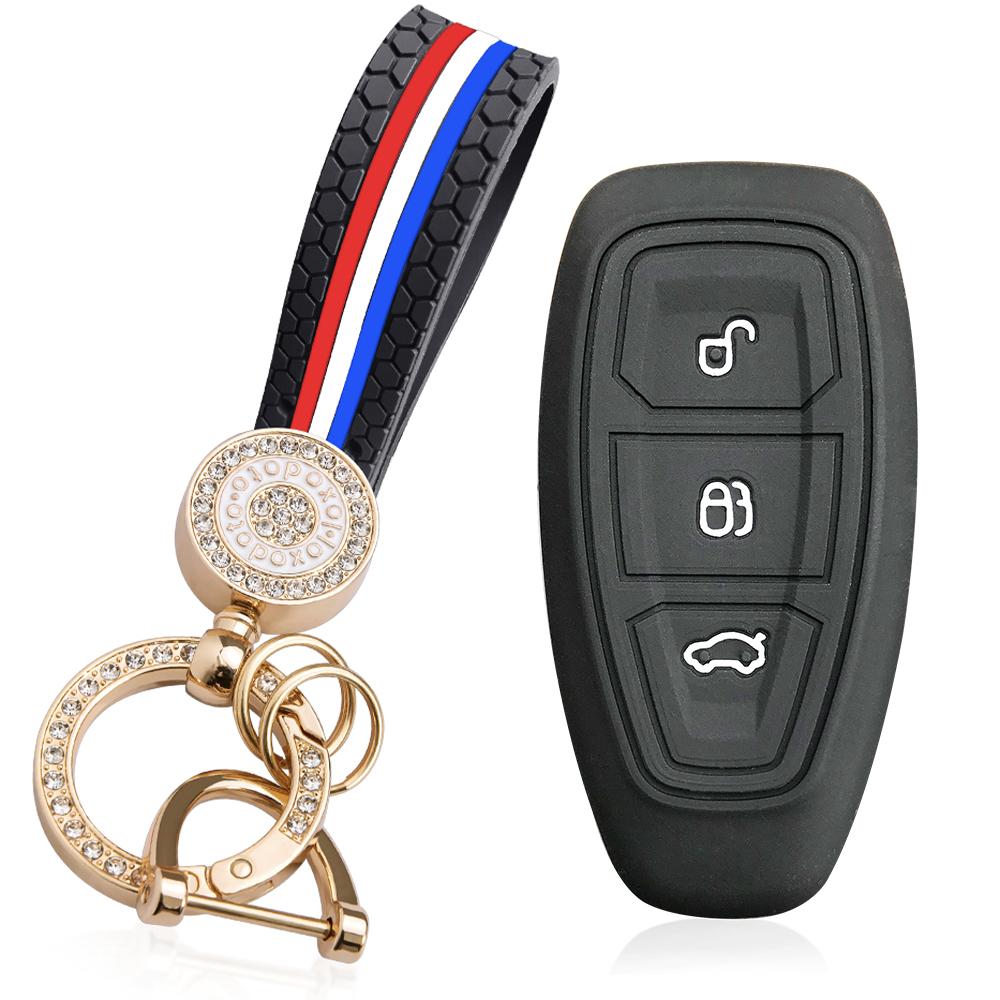 For Ford Focus MK3 MK4 Fiesta Ecosport Kuga Mondeo Silikon Nøkkelveske 3 Knapper Fjernkontroll Nøkkeldeksel Skall Fob Nøkkelringholder