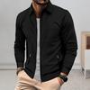 Men Zip-up Jacket Waffle Pattern Slim Fit Jacket with Zippered Pockets Lapel Casual Coat for Spring Autumn Winter