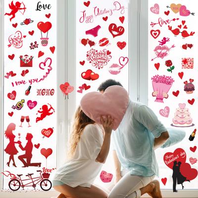 9Pcs Valentine's Day Static Stickers Easy To Apply No Residue Vibrant Color Create Romantic Atmosphere Love Themed Window Decoration Decals