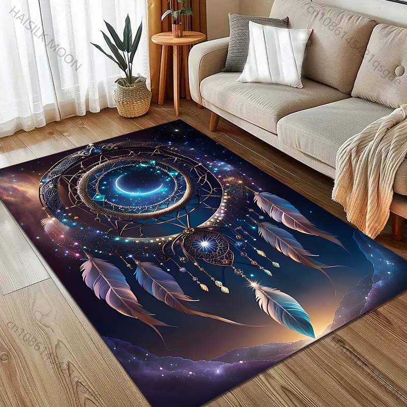 Dream Catcher and Feathers Print Carpet for Living Room Bedroom Sofa Doormat Home Decor Non-slip Floor Mat Room Area Rug