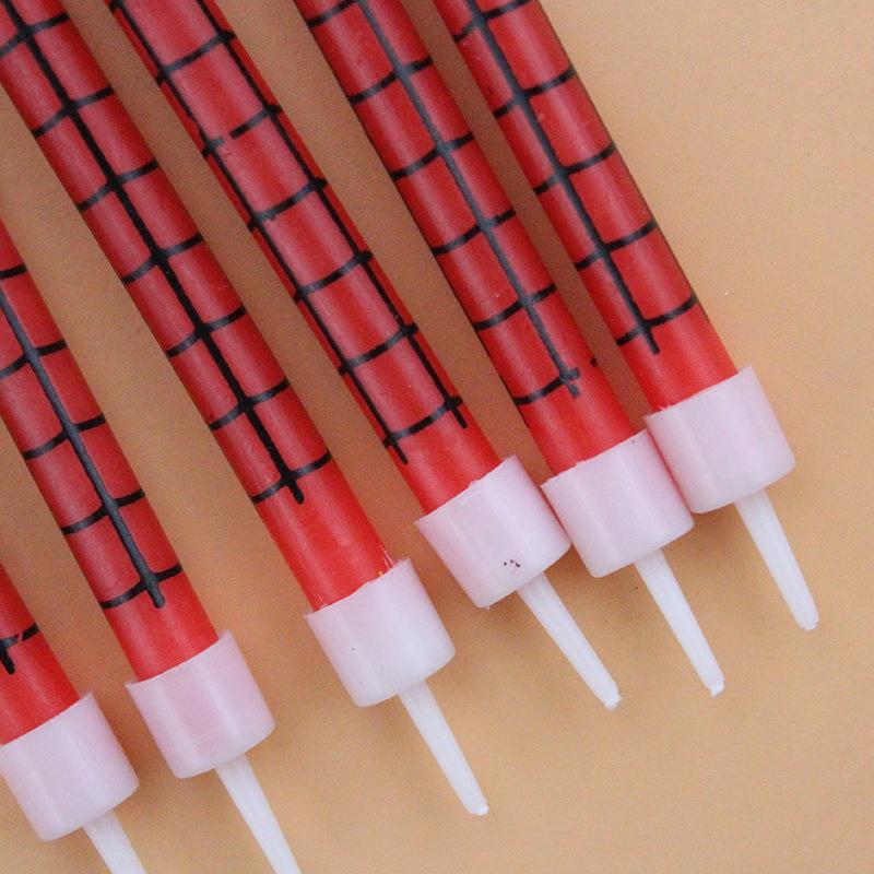 Ins Style Spider-Man Themed Printed Cake Candles 6 Personalized Red Candles for Birthday Party