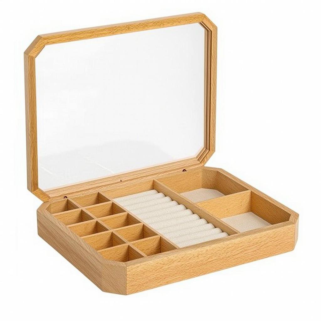 Wooden Jewelry Box with Compartments Divided Desktop for