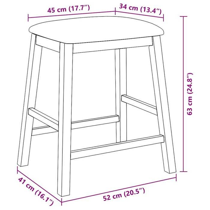 VidaXL Bar Chairs with Cushions 2 Pcs Brown Solid Rubberwood, Chair, Kitchen Bar Stool, Chair of 4102577