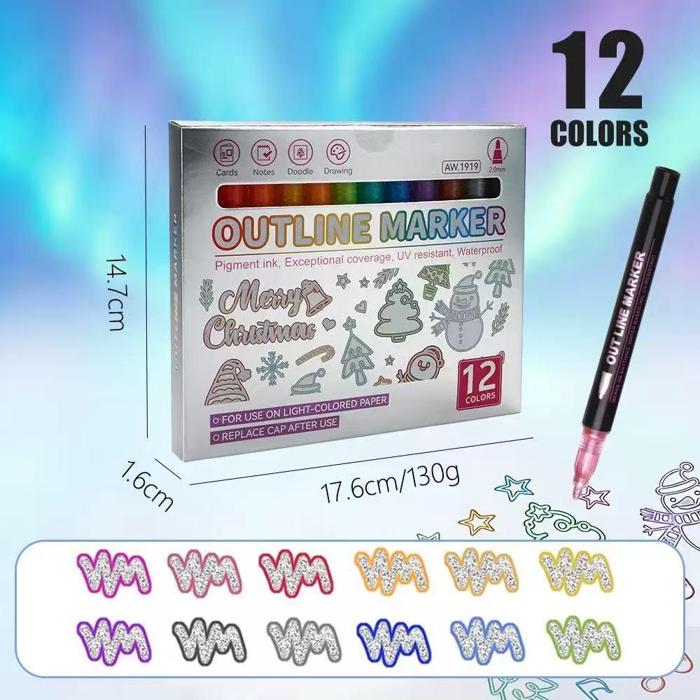 Dream Double-Line Metallic Outline Journal Pen - 36 Fluorescent Colors