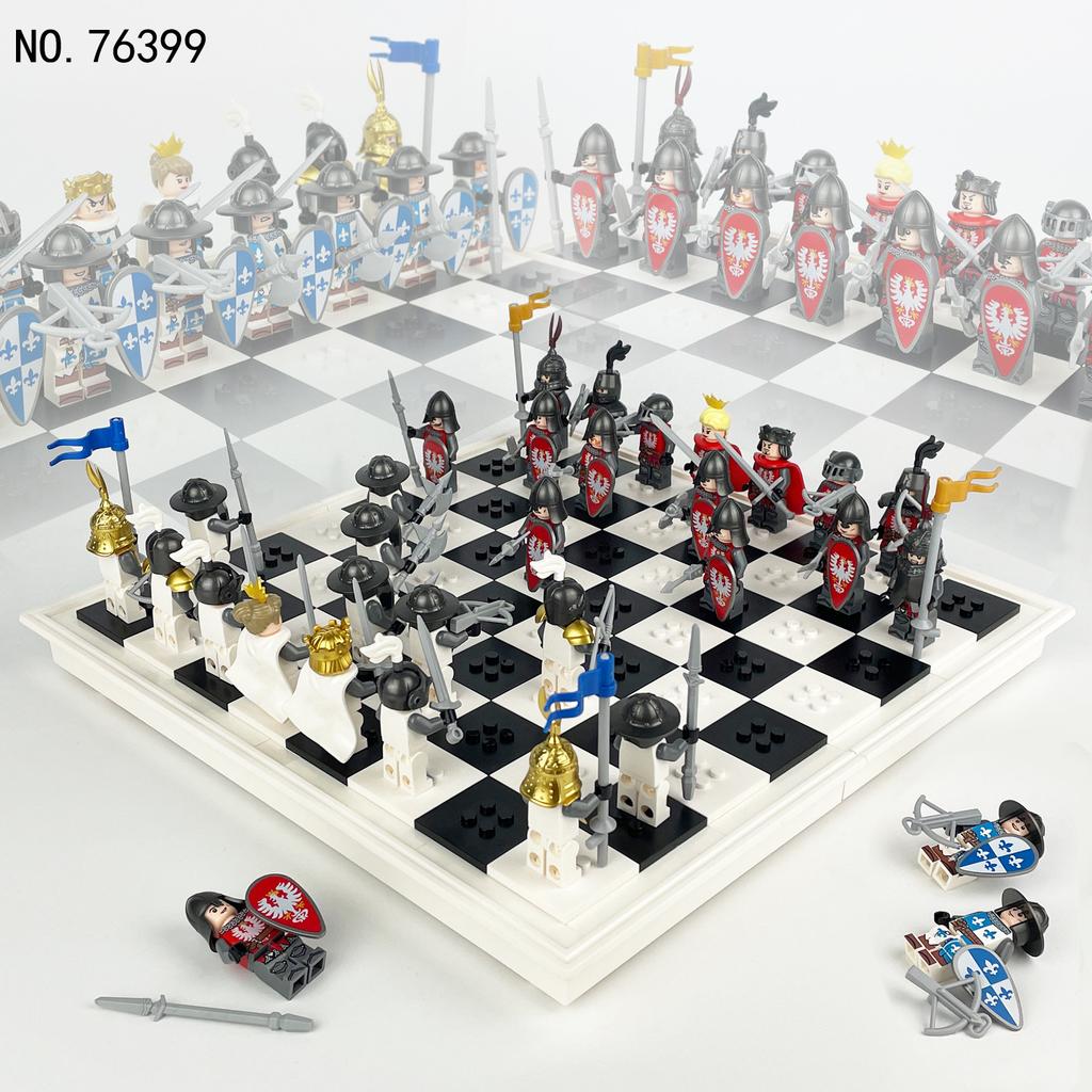 Medieval European Castle Soldiers Battle Chessboard Building Block Toys