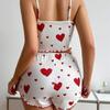 Women's Love Print Pajama Set - 2025 Cross-Border Hot-Selling Casual Homewear with Suspender Shorts