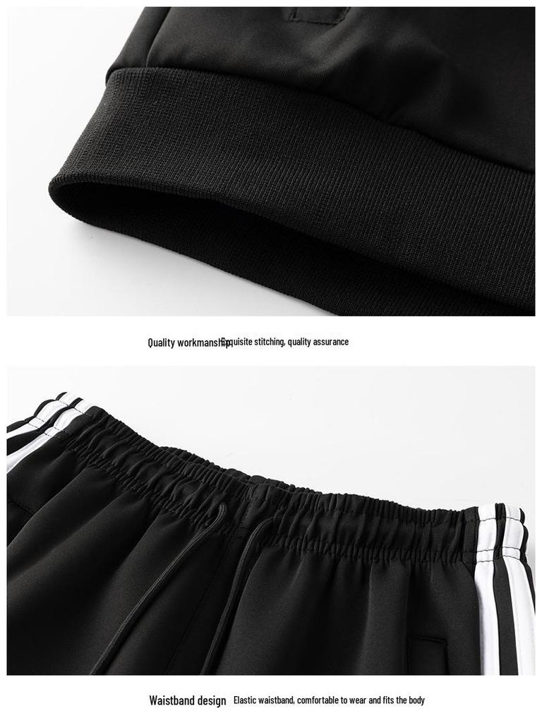 Unisex S-6X Three Stripe Casual Sportswear: Loose Jacket & Long Pants Two-Piece Set